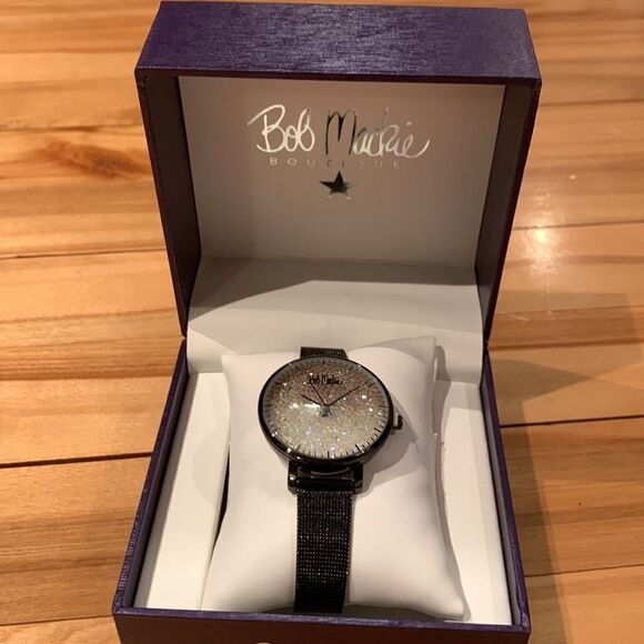 Bob Mackie Women's Black Alloy Bracelet Glitter Dial Mesh Watch 32mm. New in box - Picture 3 of 5